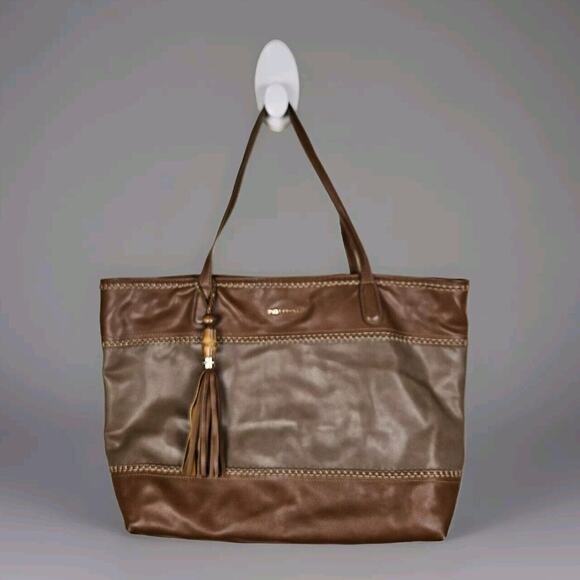 Big Buddha Western Tote Two Tone Brown Tassel Large Shoulder Handbag Business XL - Picture 1 of 16
